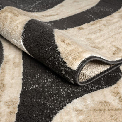 Beige Black Swirl Modern Area Rug – 4' x 6' – Contemporary Abstract Design – Terra Collection – Non-Shedding, Fade-Resistant, Easy to Clean – Durable for High Traffic Areas – Living Room & Bedroom - size: 4' x 6' (Rectangular)