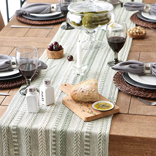 DII Braided Stripe Table Runner, 15x72 with 2.5" Fringe, Artichoke Green - size: 15x72" (15x77", Fringe Included)