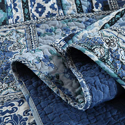 NEWLAKE Quilted Throw Blanket for Bed Couch Sofa, Blue Classic Bohemian, 60X78 Inch - color: Blue
