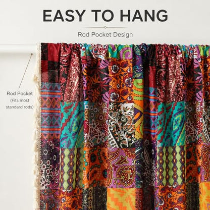 VOGOL Boho Geometric Print Faux Linen Curtains, 59 x 79, 1 Panel - color: *Multi Red, size: 59"W x 79"L (Pack of 1)