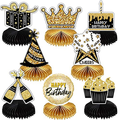 8 Pieces Happy Birthday Honeycomb Centerpieces Party Table Decorations Table Toppers for Birthday Party Supplies