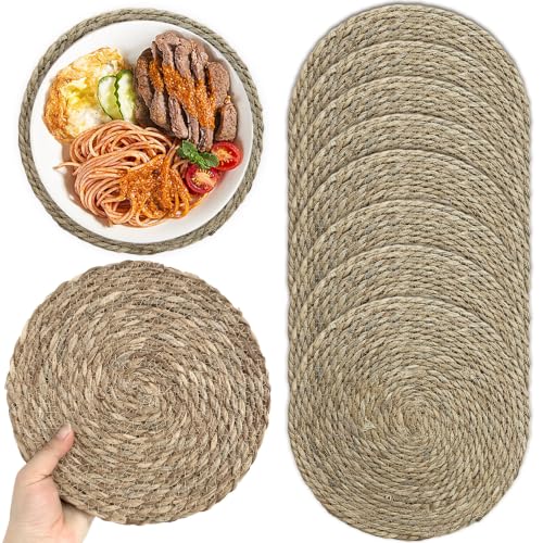 10 Inch Mini Rattan Woven Placemats Set of 8,Natural Jute Braided - size: 10 inch 8 PCS