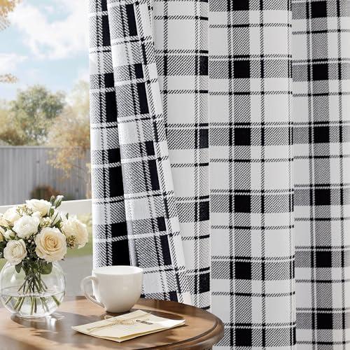 Beauoop Black White Plaid Jacquard Blackout Curtains Bedroom 52x96 2 Panels - color: Black and White, size: 52"W x 96"L (Pack of 2)