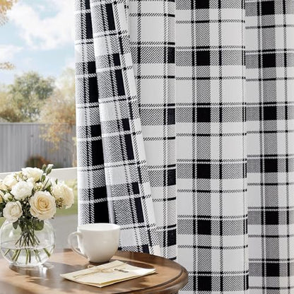 Beauoop Black White Plaid Jacquard Blackout Curtains Bedroom 52x84 2 Panels - color: Black and White, size: 52"W x 84"L (Pack of 2)