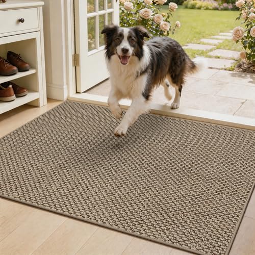 Dirt Trapper Door Mat 32" x 48", Non Slip Washable Doormat, Beige - color: Beige, size: 32" x 48"