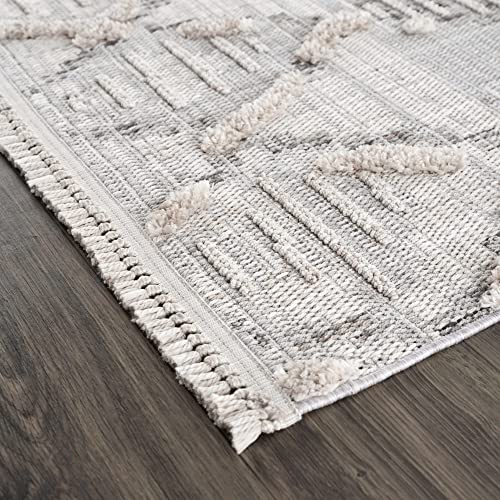 Hauteloom Atria Farmhouse Living Room Bedroom Moroccan Trellis Runner Rug - Soft Shaggy High Low Carpet - High Pile - Bohemian, Boho - Gray, Beige, Cream - 2'7" x 7'3" - color: Charcoal, Cream, Beige / Bogtong, size: 2'8" x 7'3" (Runner)
