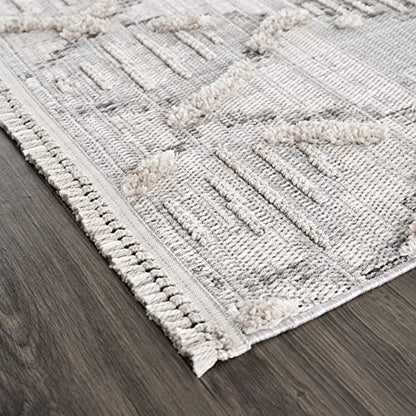 Hauteloom Atria Farmhouse Living Room Bedroom Moroccan Trellis Area Rug - Soft Shaggy High Low Carpet - High Pile - Bohemian, Boho - Gray, Beige, Cream - 5'3" x 7' - color: Charcoal, Cream, Beige / Bogtong, size: 5'3" x 6'11" (Rectangular)