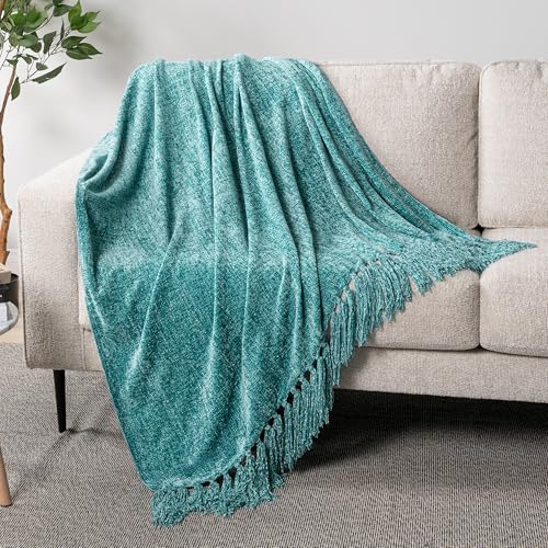 PAVILIA Chenille Throw Blanket, Knit Twin Size Tassel Throw, Teal 60x80 - color: Teal, size: 60 X 80 Inches - Twin
