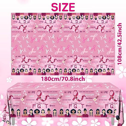 Breast Cancer Table Cloth,3 Pcs Pink Ribbon Awareness Plastic Tablecloths Hope Courage Brave Table Cover for Women Girls Breast Cancer Party Supplies - color: Breast Cancer