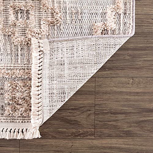 Hauteloom Aria Modern Moroccan Medallion Farmhouse Hallway, Entryway Runner Rug - High Low - High Pile Long Carpet - Cream, Beige, Brown, Beige - 2'7" x 7'3" - color: Charcoal, Cream, Beige / Ampusungan, size: 2'8" x 7'3" (Runner)