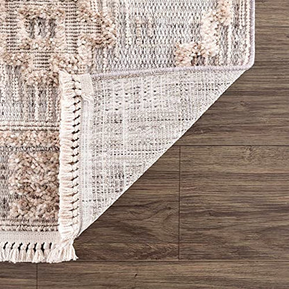 Hauteloom Aria Modern Moroccan Medallion Farmhouse Hallway, Entryway Runner Rug - High Low - High Pile Long Carpet - Cream, Beige, Brown, Beige - 2'7" x 7'3" - color: Charcoal, Cream, Beige / Ampusungan, size: 2'8" x 7'3" (Runner)