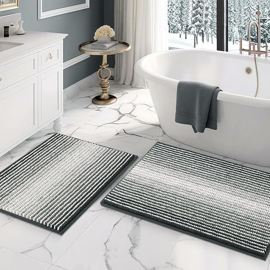BSICPRO Bathroom Rugs Sets 2 Piece, Non Slip Striped Bath Mats, Blue Grey - color: Blue Grey, size: 20" x 32" Plus 16" x 24"