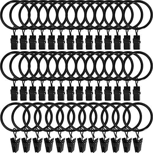 LLPJS Curtain Rings with Clips, 1.5 inch ID, 40 Pack, Black - color: Black, size: 1.5" I D Set of 40
