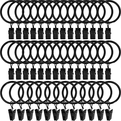 LLPJS Curtain Rings with Clips, 1.5 inch ID, 40 Pack, Black - color: Black, size: 1.5" I D Set of 40
