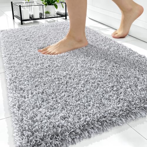 OLANLY Microfiber Bathroom Rugs 34x21, Quick Dry Bath Mat, Grey and White - color: Grey and White, size: 34" X 21"