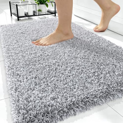 OLANLY Microfiber Bathroom Rugs 34x21, Quick Dry Bath Mat, Grey and White - color: Grey and White, size: 34" X 21"