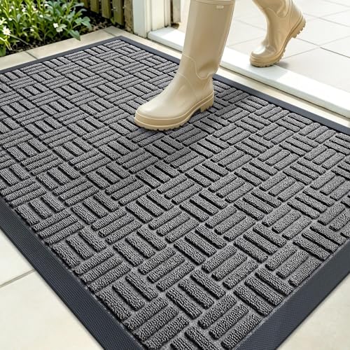OLANLY Front Door Mat Outside Entrance 35x23, Heavy-Duty Rubber Doormat - color: Grey, size: 35" X 23"