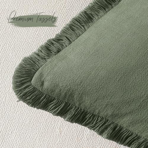 Linen Fringe Pillow Covers 20x20 Inch Set of 2,Dark Olive Green - color: Dark Olive Green, size: 20" x 20" (Pack of 2)