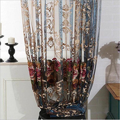 pureaqu Floral Embroidered Luxury Sheer Curtain 84 Inches Long Rod Pocket