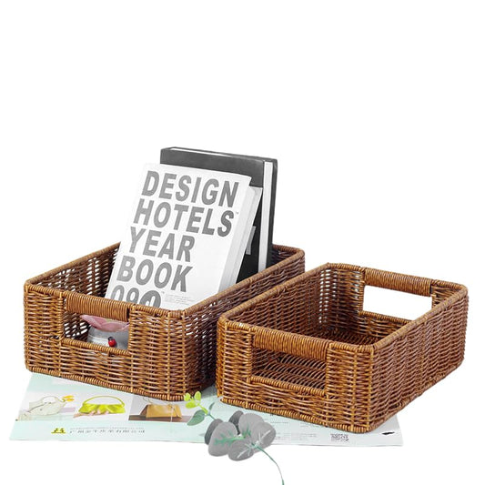 Wicker Storage Baskets for Shelves (Set of 2, Brown) Washable and Durable