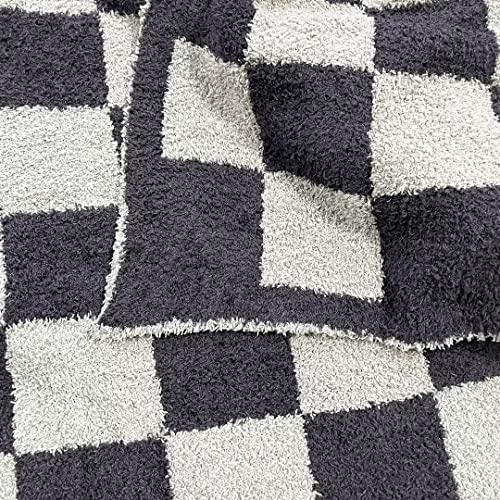 Ultra Soft Checkered Blanket Black Cozy Buffalo Check Throw Fluffy Knitted Reversible Throw Blanket Lightweight Fleece Checkerboard Grid Blanket for Sofa Couch Bed Travel, Graphite/Carbon, 51''x63'' - color: Graphite/Carbon