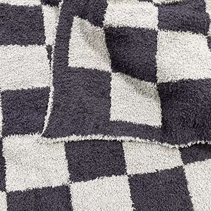 Ultra Soft Checkered Blanket Black Cozy Buffalo Check Throw Fluffy Knitted Reversible Throw Blanket Lightweight Fleece Checkerboard Grid Blanket for Sofa Couch Bed Travel, Graphite/Carbon, 51''x63'' - color: Graphite/Carbon
