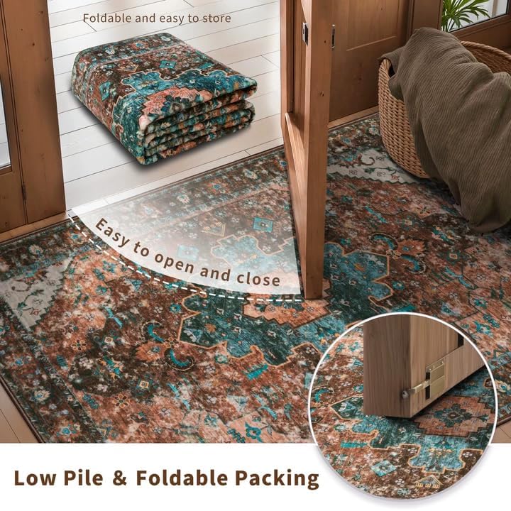 Ciicool 2x6ft Runner Rug,Small Throw Runners for Hallway Kitchen Entryway - color: Brick Red/Dull Teal, size: 2' x 6' (Runner)