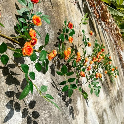 2X 6FT Fake Rose Garland, Flower Garland,Artificial Flower wild Rose Vine - color: Yellow-orange, size: 2