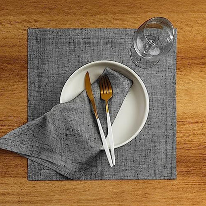Solino Home 100% 순수 리넨 플레이스 매트 블랙, 아테나 35.6 x 35.6cm(14 x 14인치), 4개 세트 - color: 21: 블랙 샴브레이, size: 14" X 14" (Set of 4)