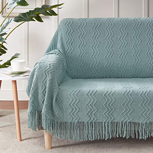 BOURINA Aqua Throw Blanket 50x60 Inch Boho Knitted Soft Throw Sofa Blanket - color: Aqua, size: 50"x60"