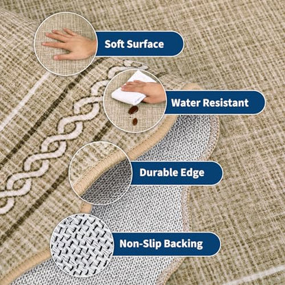GarveeHome Washable Area Rugs 9x12 Living Room Rug Scalloped Non Slip, Jute - color: Jute Color, size: 9' x 12' (Rectangular)