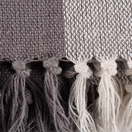 DII Buffalo Check Collection Rustic Farmhouse Throw Blanket with Tassles, 50x60, Gray/White - color: Gray/White, size: 50x60"
