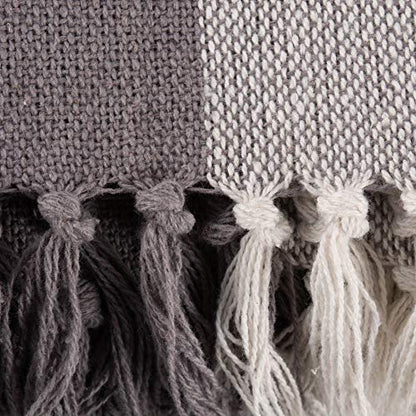DII Buffalo Check Collection Rustic Farmhouse Throw Blanket with Tassles, 50x60, Gray/White - color: Gray/White, size: 50x60"