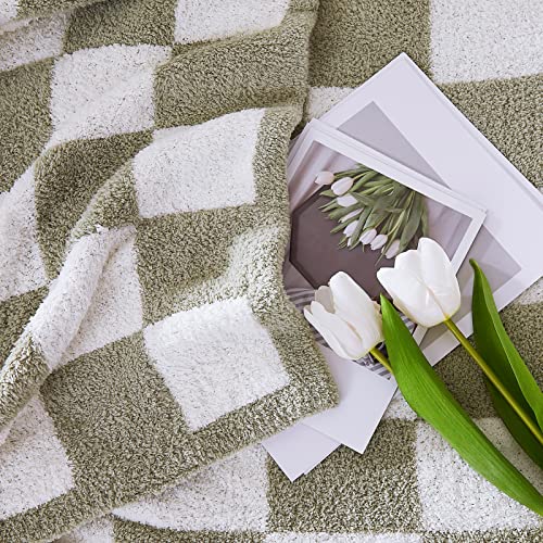 WRENSONGE Soft Checkered Throw Blanket for Couch-Cozy Warm Knitted Blankets - color: Aloe Sage, size: Throw (50"x 60")