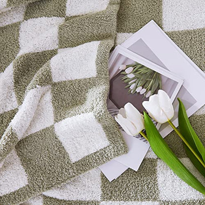 WRENSONGE Soft King Size Checkered Blanket for Bed-Cozy Knitted Blankets - color: Aloe Sage, size: King(90"x108")