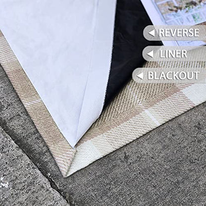 always4u Plaid Curtains for Bedroom Living Room 100% Blackout Thermal Energy Saving Woolen Look Grommet Curtains 84 Inch Length 2 Panels Beige - color: Beige, size: 45"W x 84"L (Pack of 2)
