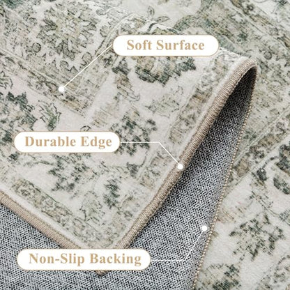 Washable Neutral Green Kitchen Runner Rug Set of 3 - color: Neutral | Green, size: 20"x32"+20"x48"+30"x50"