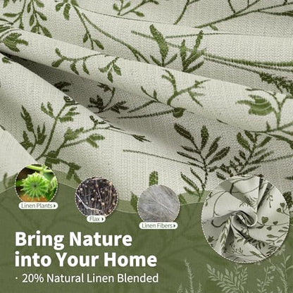 BGment Green Leaf Linen Curtains for Living Room 72 Inch Length 2 Panels - color: Green, size: 52"W x 72"L (Pack of 2)