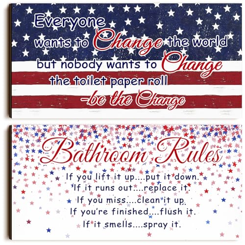 Jetec 2 Pcs Funny Bathroom Signs Wall Decor Farmhouse,Independence Day - style: Independence Day