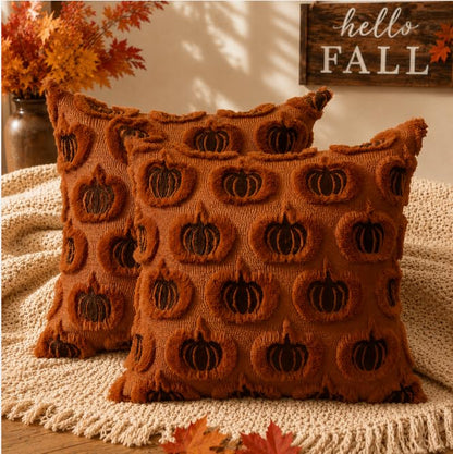 DFXSZ Fall Pillow Covers 18x18 Set of 2 Rust Pumpkins Embroidery Brown - color: Rust Brown Pumpkin, size: 18" x 18" (Pack of 2)