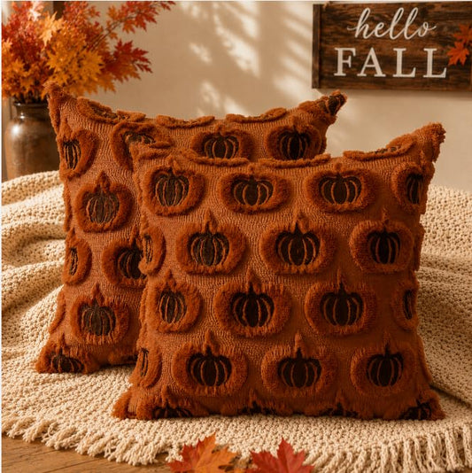 DFXSZ Fall Pillow Covers 18x18 Set of 2 Rust Pumpkins Embroidery Brown - color: Rust Brown Pumpkin, size: 18" x 18" (Pack of 2)
