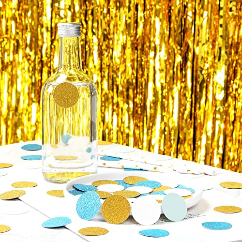 Teal-Blue Mint Ivory Gold Confetti - 300pcs Glitter Paper Dots Birthday Party Decorations Wedding Engagement Bridal Baby Shower Bachelorette Table Decor Lasting Surprise - color: Teal Blue Mint Ivory Gold