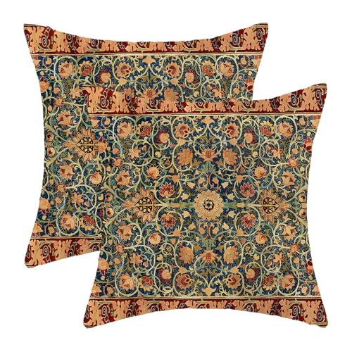 AEIOAE Boho Pillow Covers 18x18 Inch Set of 2,Carpet Pattern Throw Pillows Case,Blue Red Floral Ethnic Design Outdoor Decorative Square Linen Farmhouse Decor Cushion Covers for Home Sofa Bed Couch - color: Navy Blue Red, size: 18" x 18" (Pack of 2)