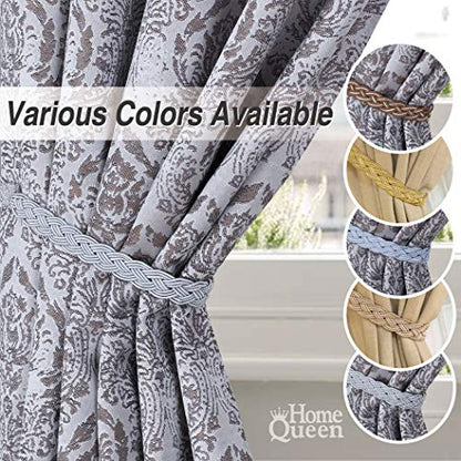 Home Queen Hand Braided Curtain Tie Back, 4 Rope Belt Curtain Tie with 4 Metal Hooks, Grey - color: Grey, size: 4 Pack