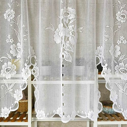 1 Panel White Floral Embroidery Tie-up Sheer Lace Curtain Valance - color: White, size: 39"W x 39"L (Pack of 1)