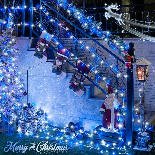 JMEXSUSS 163ft 500 LED Blue and White Christmas Lights with 8 Modes - color: Blue White, size: 500 LED