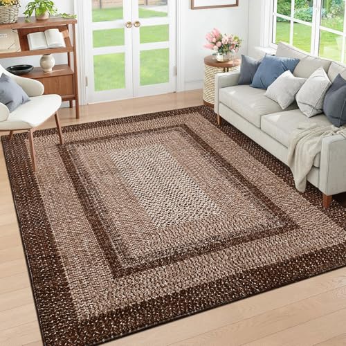RUGSREAL Washable Bedroom Rug 4x6 Living Room Braided Print Floor Cover - color: Brown, size: 4' x 6' (Rectangular)