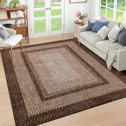 RUGSREAL Washable Bedroom Rug 4x6 Living Room Braided Print Floor Cover - color: Brown, size: 4' x 6' (Rectangular)