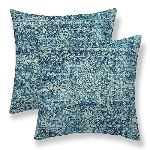 Teal Carpet Pattern Boho Pillow Covers 16x16 Set of 2 - color: Teal, size: 16" x 16" (Pack of 2)
