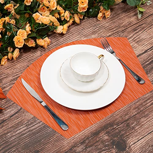SHACOS Round Table Placemats Set of 4 Wedge Placemats Heat Resistant Woven Vinyl Table Mats for Round Table Wipe Clean (4, Orange) - color: Orange